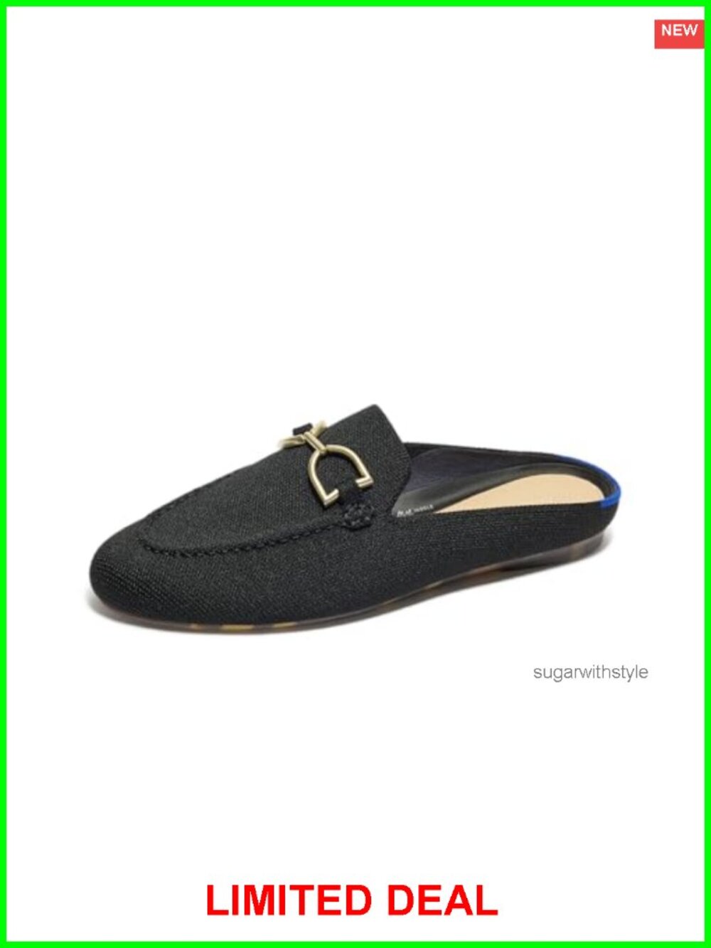 Double Bit Loafer Mule Knit Slip-On Shoes with Gold Hardware